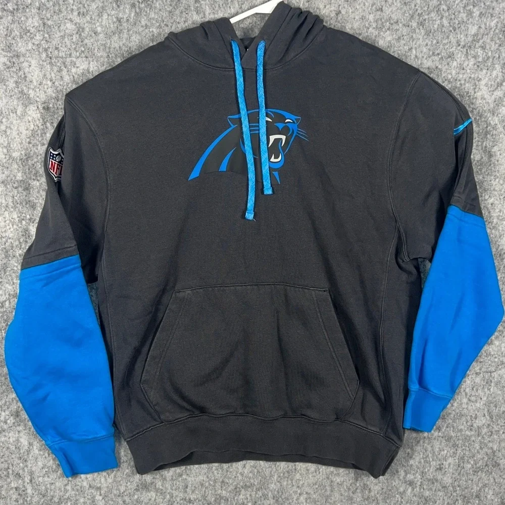 Nike NFL Carolina Panthers Hoodie Black Blue Colorblock Men's Large 02F2-0CEJ